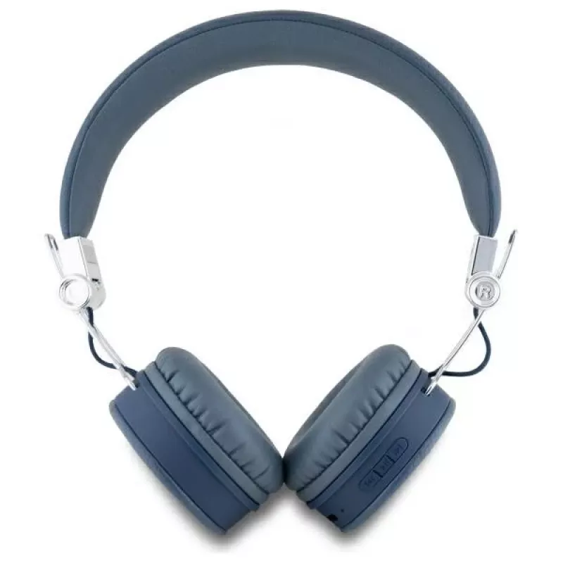 Guess Grained Classic Round Shape bezdrôtové Bluetooth náhlavné slúchadlá s ENC (modré)
