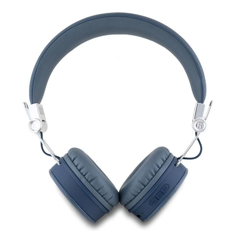Guess Grained Classic Round Shape bezdrôtové Bluetooth náhlavné slúchadlá s ENC (modré)