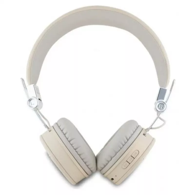 Guess Grained Classic Round Shape bezdrôtové Bluetooth náhlavné slúchadlá s ENC, béžové
