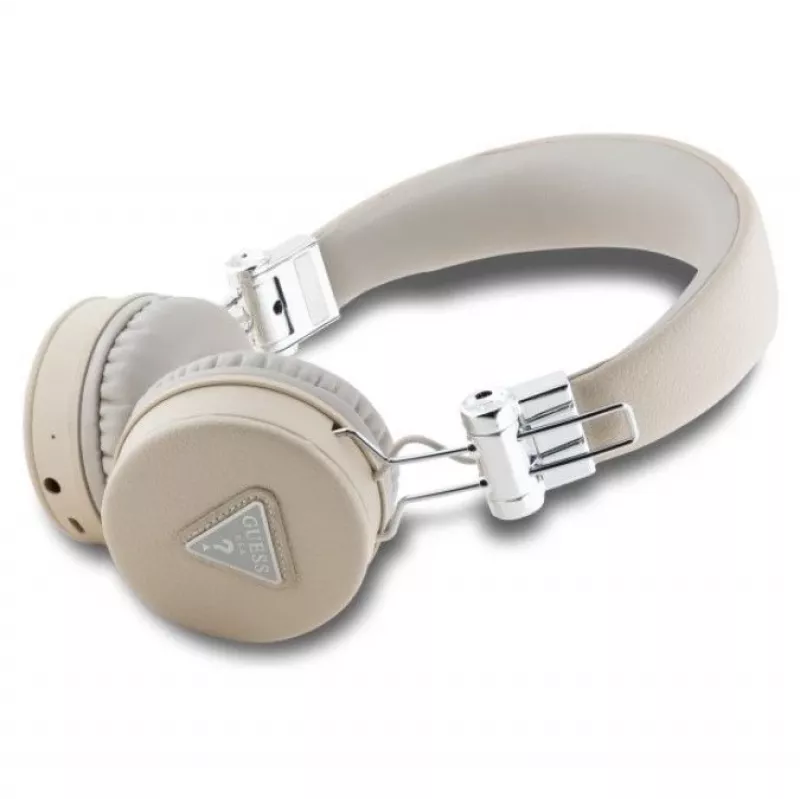 Guess Grained Classic Round Shape bezdrôtové Bluetooth náhlavné slúchadlá s ENC, béžové