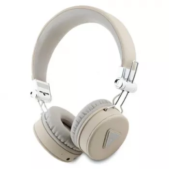 Guess Grained Classic Round Shape bezdrôtové Bluetooth náhlavné slúchadlá s ENC, béžové