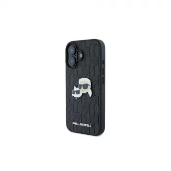 Karl Lagerfeld Monogram Karl & Choupette Head Pin puzdro pre iPhone 16 (čierne)