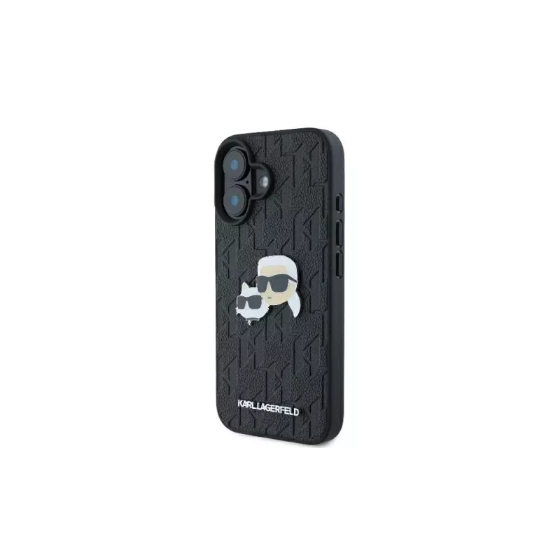 Karl Lagerfeld Monogram Karl & Choupette Head Pin puzdro pre iPhone 16 (čierne)