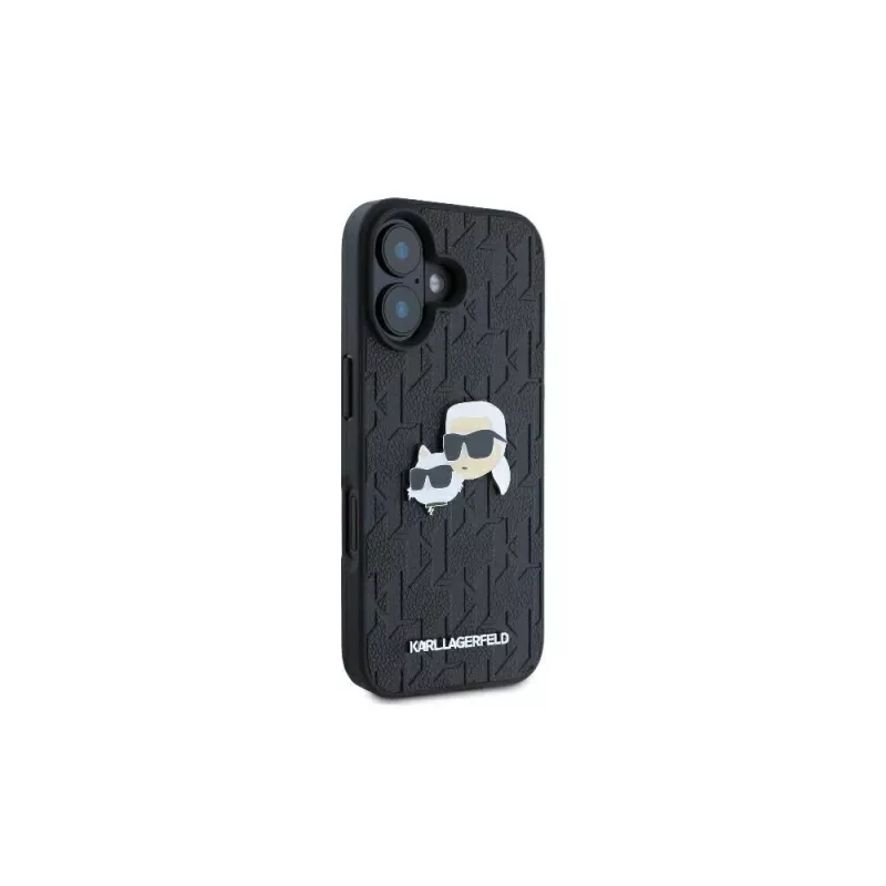 Karl Lagerfeld Monogram Karl & Choupette Head Pin puzdro pre iPhone 16 (čierne)
