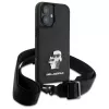 Karl Lagerfeld Saffiano Karl & Choupette Metal Pin CBDY Strap pevné puzdro pre iPhone 16 6,1, čierna
