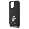 Karl Lagerfeld Saffiano Karl & Choupette Metal Pin CBDY Strap pevné puzdro pre iPhone 16 6,1, čierna
