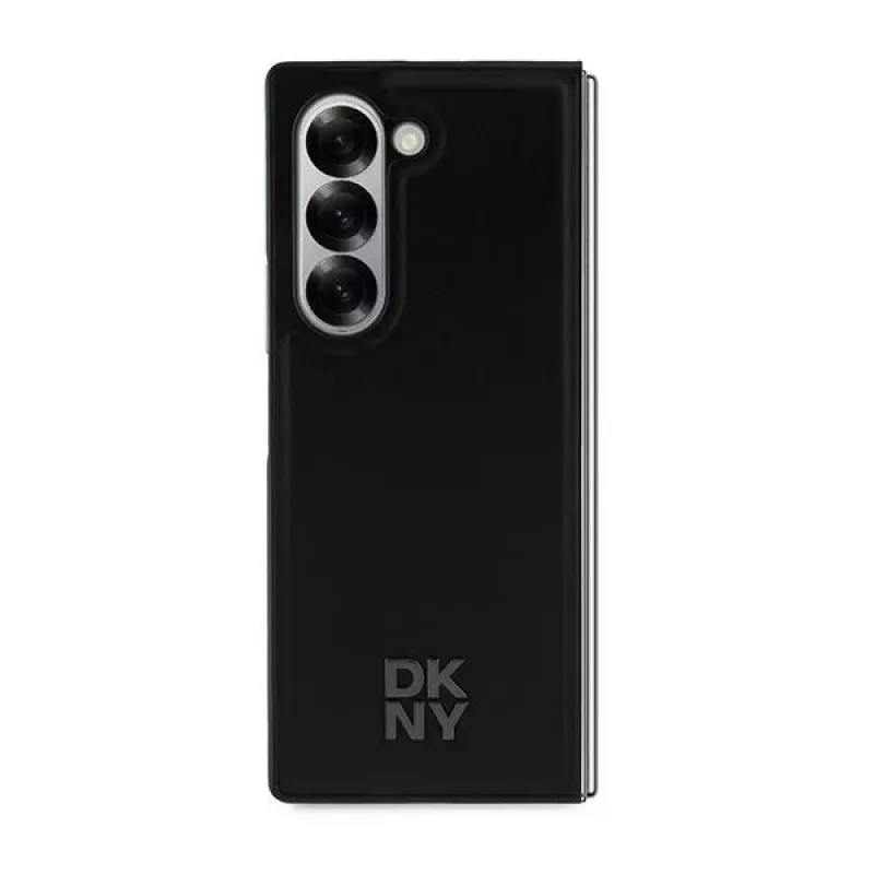 DKNY DKHMZFD6PSMCSLK Z Fold6 F956 čierne Magsafe hladké kožené zadné puzdro s kovovým logom Stack