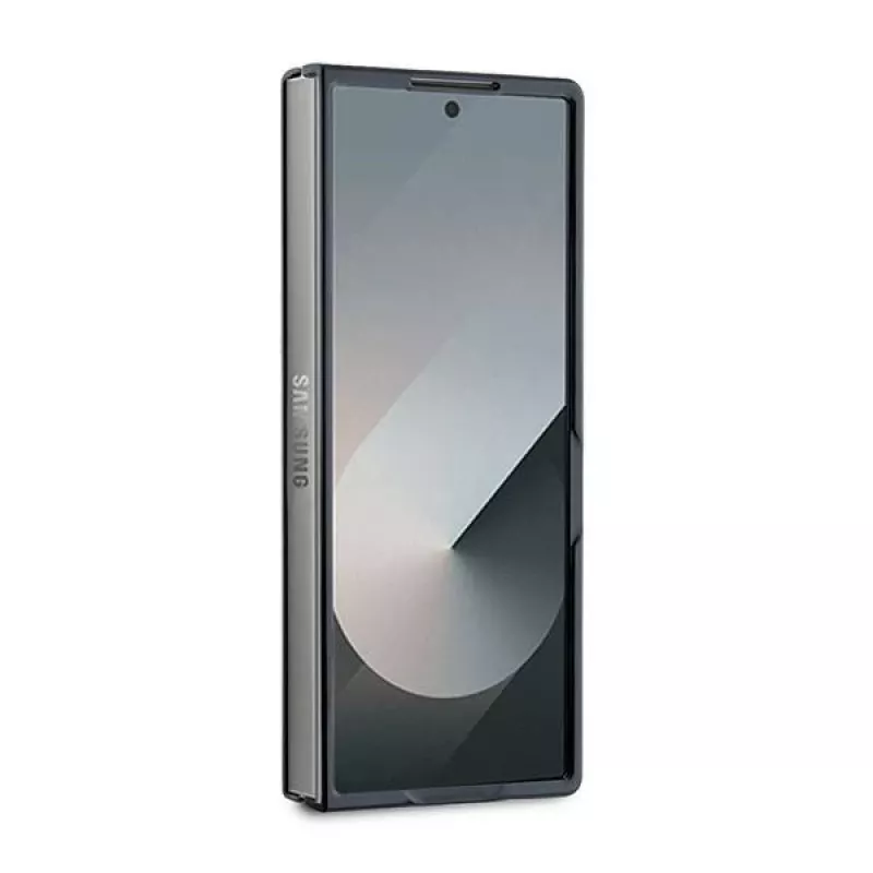 DKNY DKHMZFD6PSMCSLK Z Fold6 F956 čierne Magsafe hladké kožené zadné puzdro s kovovým logom Stack