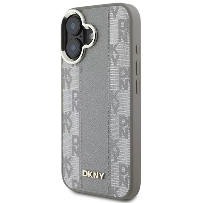 DKNY DKHMP16SPCPVSLE pevné puzdro pre Apple iPhone 16, béžový károvaný vzor s MagSafe