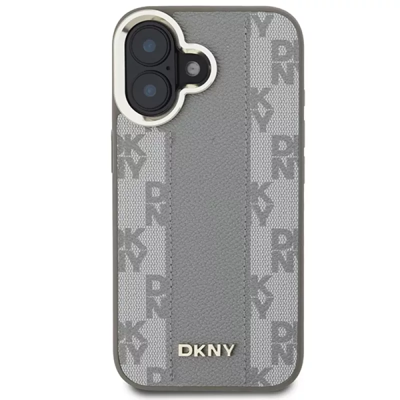 DKNY DKHMP16SPCPVSLE pevné puzdro pre Apple iPhone 16, béžový károvaný vzor s MagSafe