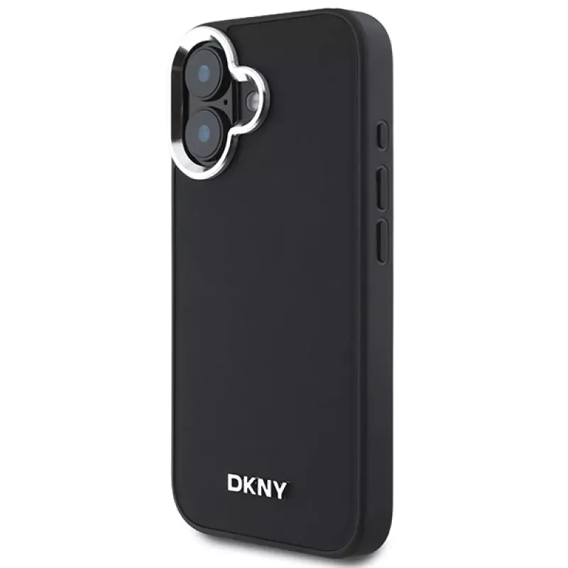 DKNY DKHMP16SPSCMCLK pevné puzdro pre Apple iPhone 16 6,1 palca čierna hladké strieborné logo MagSafe