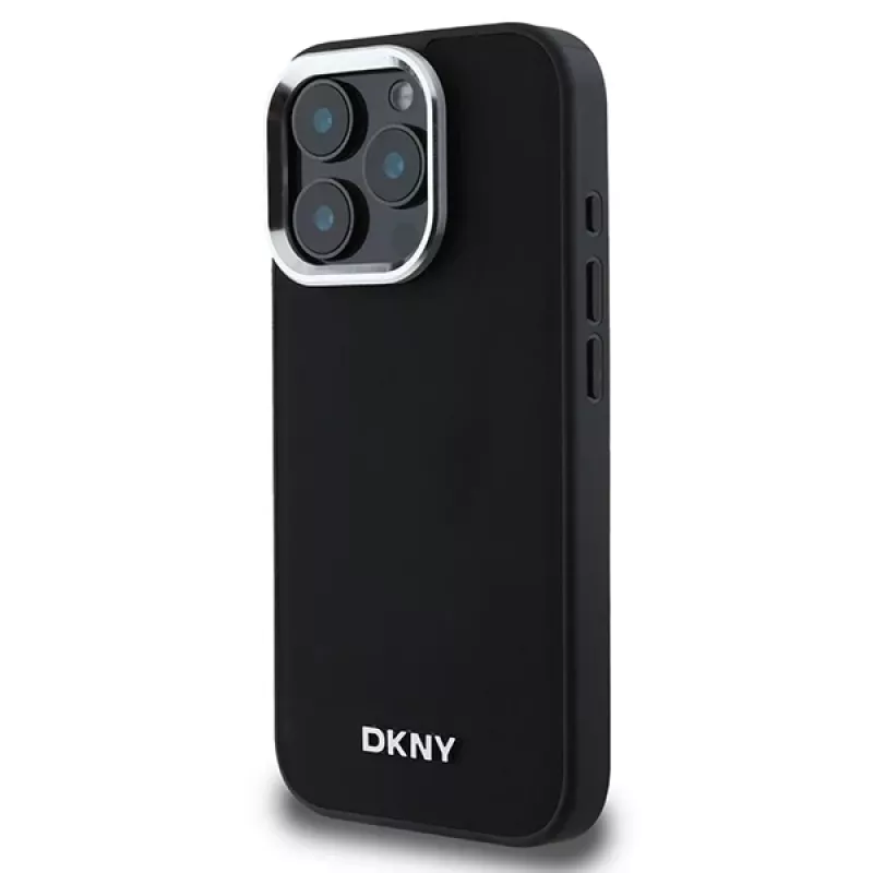 DKNY DKHMP16LPSCMCLK pevné puzdro pre iPhone 16 Pro 6,3 palca čierna hladké strieborné logo MagSafe