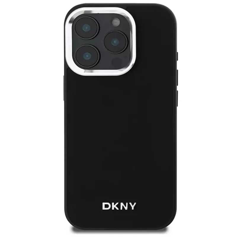 DKNY DKHMP16LPSCMCLK pevné puzdro pre iPhone 16 Pro 6,3 palca čierna hladké strieborné logo MagSafe