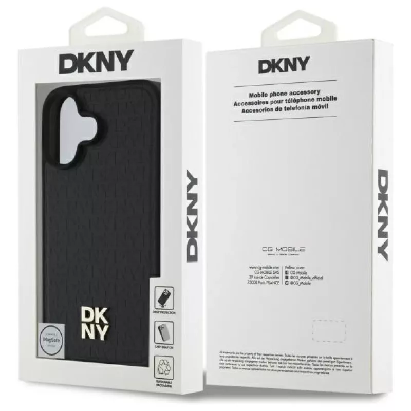 DKNY DKHMP16SPSHRPSK pevné puzdro pre iPhone 16 6.1 čierna vzor opakujúcich sa log Stack MagSafe
