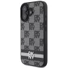 DKNY DKHCP16SPCPTSSK pevné puzdro pre Apple iPhone 16 6,1 palca károvaný vzor a potlačené pruhy čierna