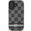 DKNY DKHCP16SPCPTSSK pevné puzdro pre Apple iPhone 16 6,1 palca károvaný vzor a potlačené pruhy čierna