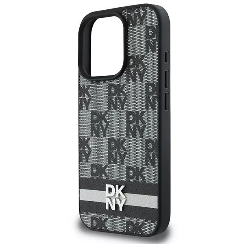 DKNY DKHCP16LPCPTSSK pevné puzdro pre Apple iPhone 16 Pro 6,3 palca čierna károvaný vzor a potlačené pruhy