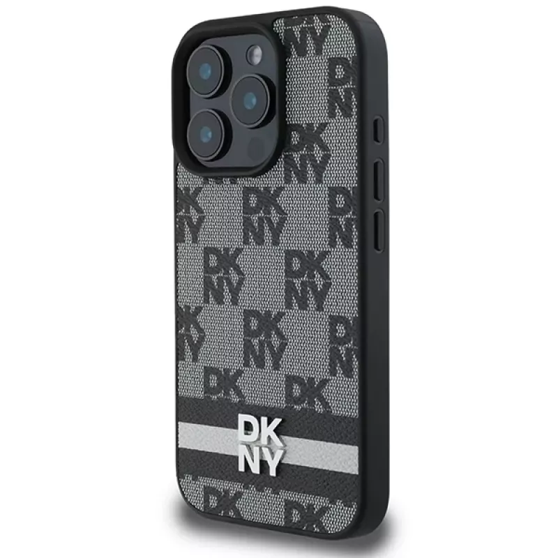 DKNY DKHCP16XPCPTSSK pevné puzdro pre iPhone 16 Pro Max 6,9 palca čierna károvaný vzor a potlačené pruhy