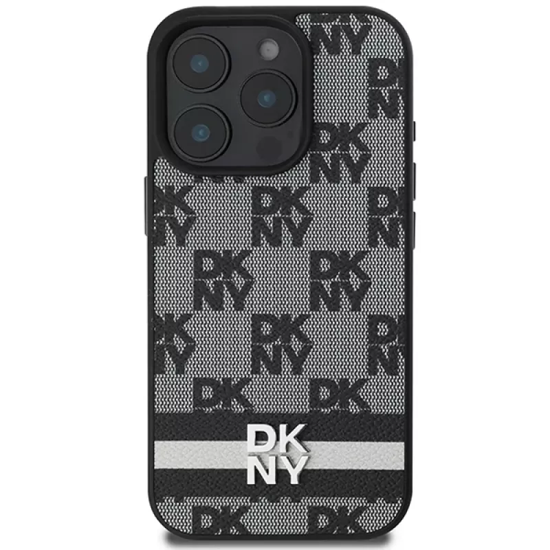 DKNY DKHCP16XPCPTSSK pevné puzdro pre iPhone 16 Pro Max 6,9 palca čierna károvaný vzor a potlačené pruhy
