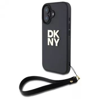 DKNY DKHCP16SPBSWSK pevné puzdro pre Apple iPhone 16 6,1 palca čierna s pútkom na ruku