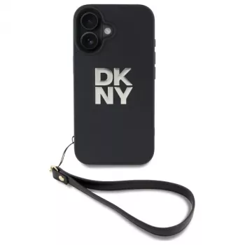 DKNY DKHCP16SPBSWSK pevné puzdro pre Apple iPhone 16 6,1 palca čierna s pútkom na ruku