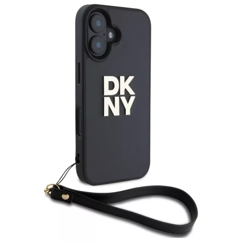 DKNY DKHCP16SPBSWSK pevné puzdro pre Apple iPhone 16 6,1 palca čierna s pútkom na ruku