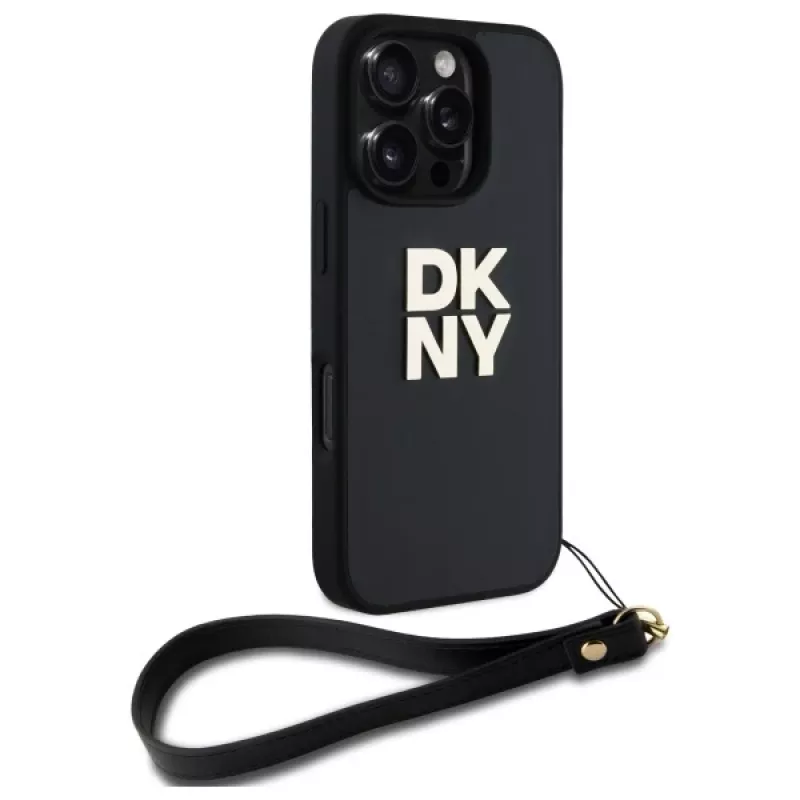 DKNY DKHCP16LPBSWSK iPhone 16 Pro 6,3 palca čierne pevné puzdro s pútkom na ruku a logom Stock
