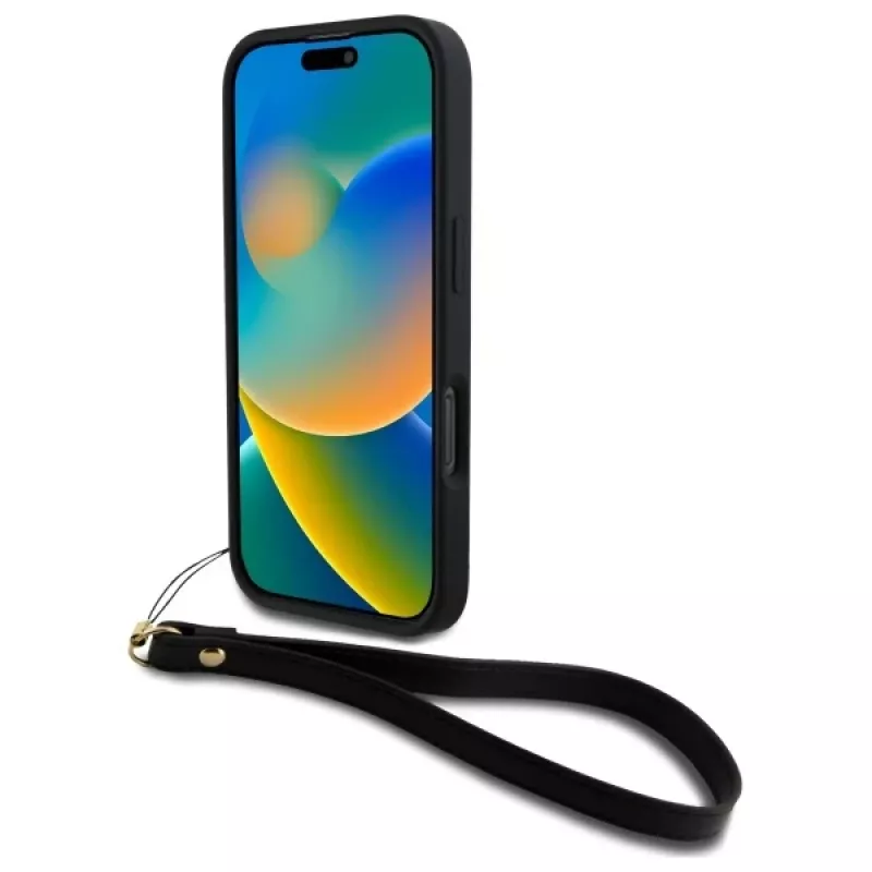 DKNY DKHCP16LPBSWSK iPhone 16 Pro 6,3 palca čierne pevné puzdro s pútkom na ruku a logom Stock