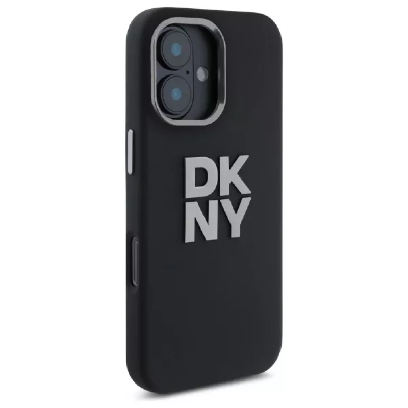 DKNY DKHCP16SSMCBSK pevné puzdro pre iPhone 16 6.1 tekutý silikón kovové logo čierna