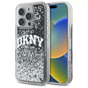 DKNY DKHCP16LLBNAEK iPhone 16 Pro 6,3 palca čierne pevné puzdro tekutý gliter arch logo
