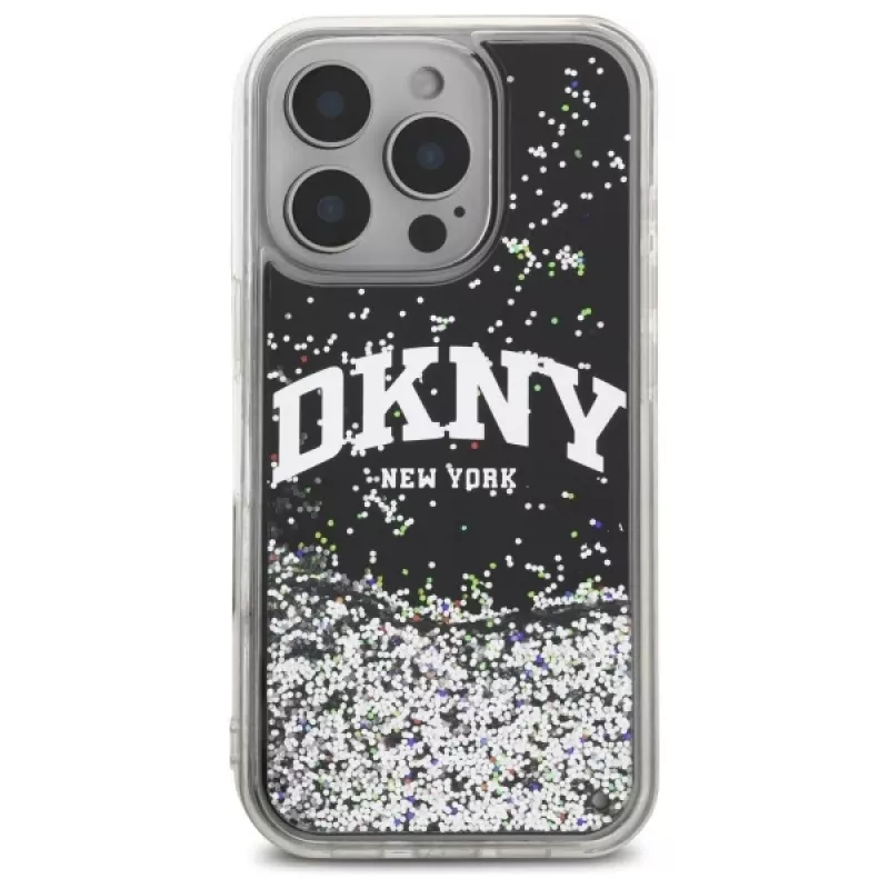 DKNY DKHCP16XLBNAEK iPhone 16 Pro Max 6,9 palca pevné puzdro tekutý gliter arch logo čierna