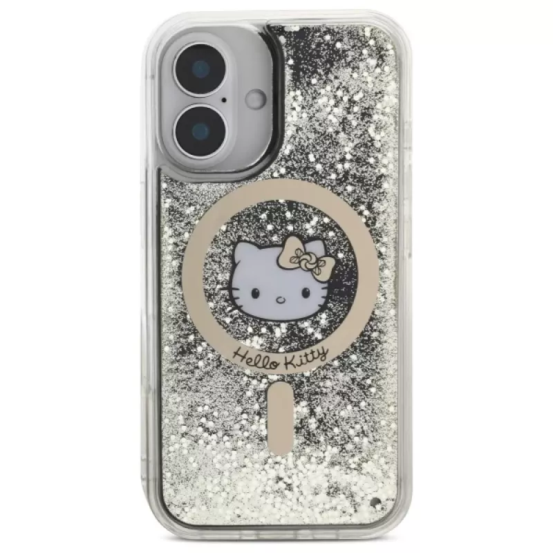 Hello Kitty HKHMP16SLGDIK Liquid Glitter Fever MagSafe pevné puzdro pre iPhone 16 6,1 inch - čierna zlatá