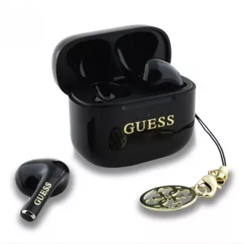 Guess Glossy Effect Printed Classic Logo & Charm TWS Bluetooth slúchadlá s nabíjacím puzdrom (čierna)