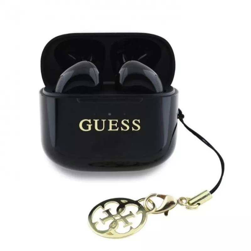 Guess Glossy Effect Printed Classic Logo & Charm TWS Bluetooth slúchadlá s nabíjacím puzdrom (čierna)