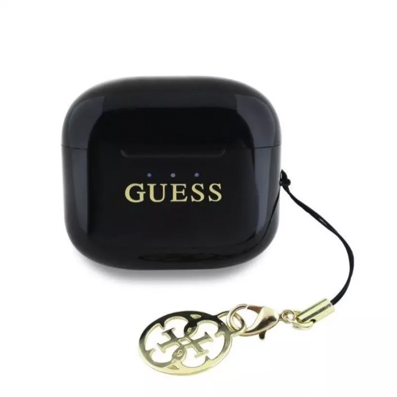 Guess Glossy Effect Printed Classic Logo & Charm TWS Bluetooth slúchadlá s nabíjacím puzdrom (čierna)