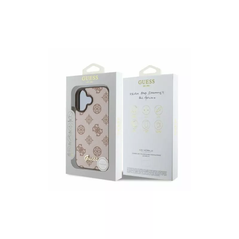 Guess Peony Script MagSafe puzdro pre iPhone 16 (hnedá)