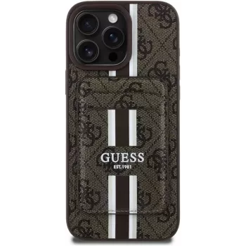 Guess 4G Stripes peňaženkové puzdro s MagSafe pre iPhone 16 Pro Max hnedá