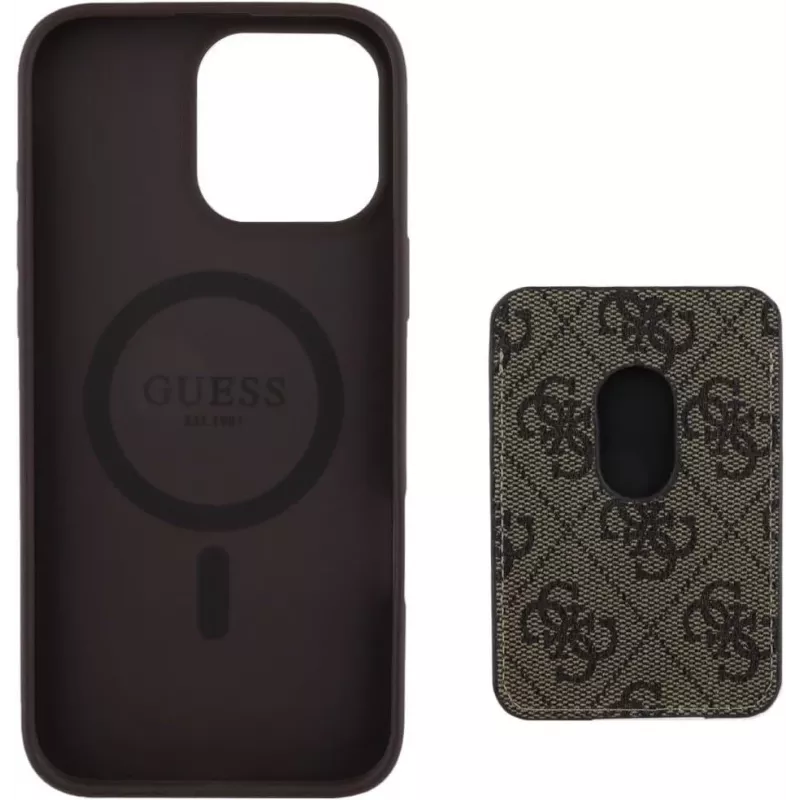 Guess 4G Stripes peňaženkové puzdro s MagSafe pre iPhone 16 Pro Max hnedá