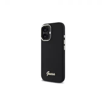 Guess GUHCP16MSMBSLK silikónové pevné puzdro Script Metal Logo & Frame pre Apple iPhone 16 Plus 6,7