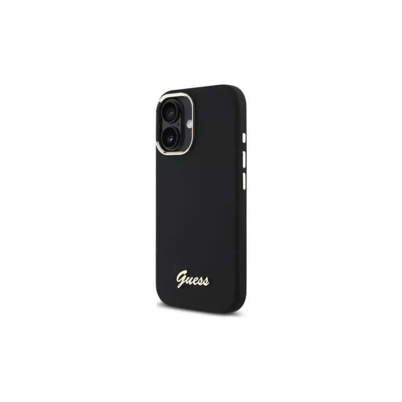 Guess GUHCP16MSMBSLK silikónové pevné puzdro Script Metal Logo & Frame pre Apple iPhone 16 Plus 6,7