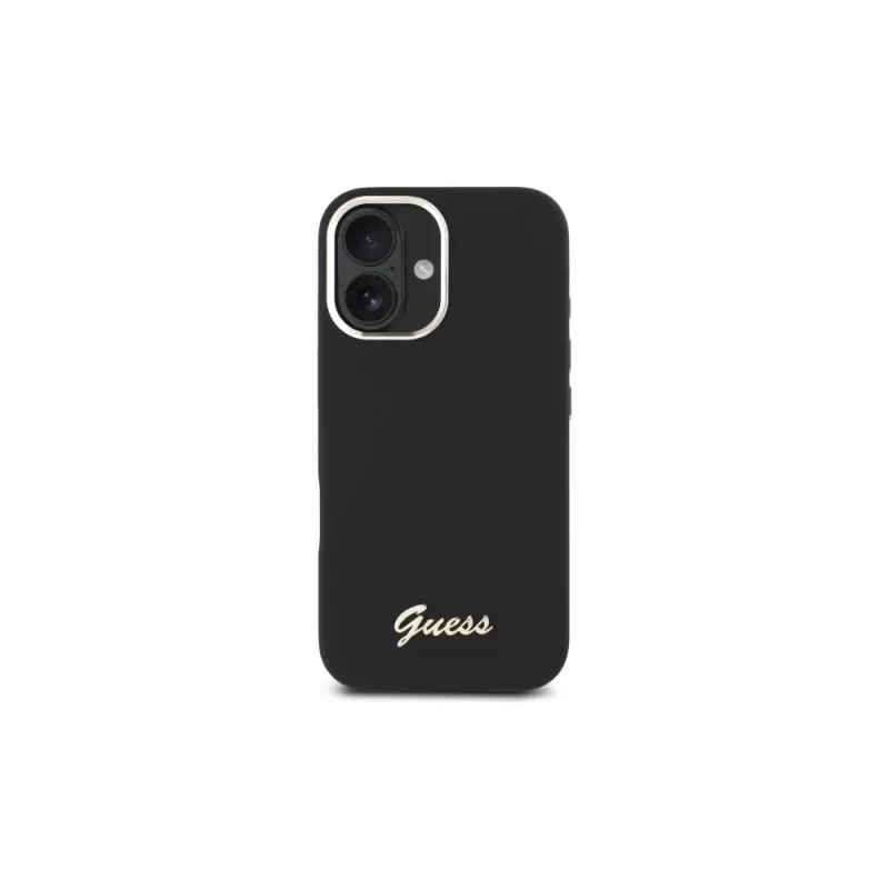 Guess GUHCP16MSMBSLK silikónové pevné puzdro Script Metal Logo & Frame pre Apple iPhone 16 Plus 6,7