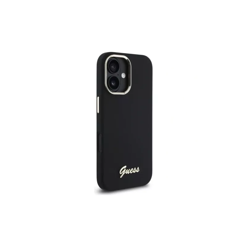 Guess GUHCP16MSMBSLK silikónové pevné puzdro Script Metal Logo & Frame pre Apple iPhone 16 Plus 6,7
