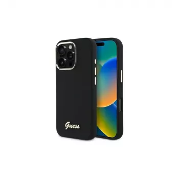 Guess GUHCP16XSMBSLK iPhone 16 Pro Max 6.9 čierne pevné puzdro Silicone Script Metal Logo & Frame