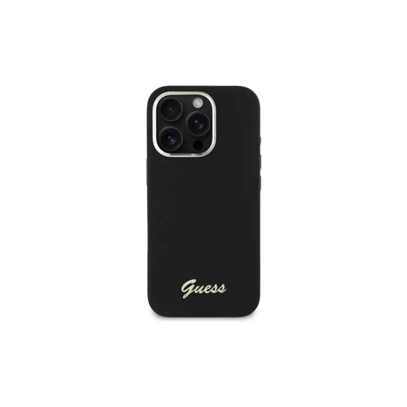 Guess GUHCP16XSMBSLK iPhone 16 Pro Max 6.9 čierne pevné puzdro Silicone Script Metal Logo & Frame