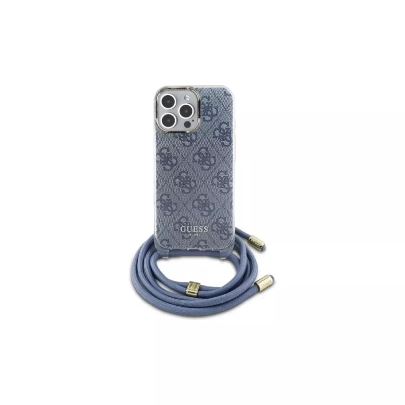 Guess GUHCP16LHC4SEB iPhone 16 Pro 6,3 inch modré pevné puzdro Crossbody Cord 4G Print