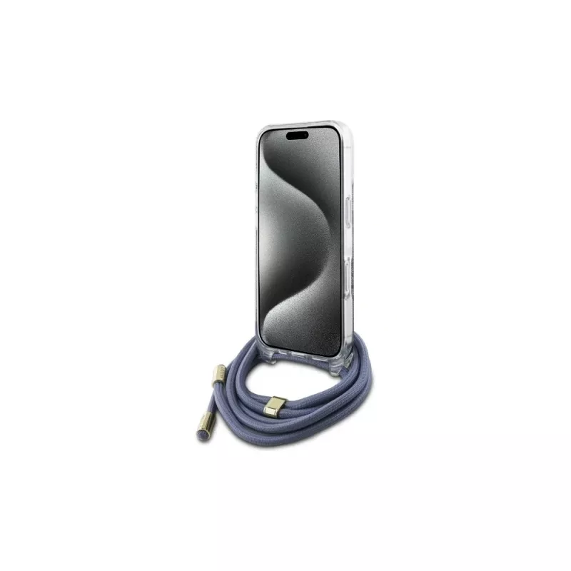 Guess GUHCP16LHC4SEB iPhone 16 Pro 6,3 inch modré pevné puzdro Crossbody Cord 4G Print