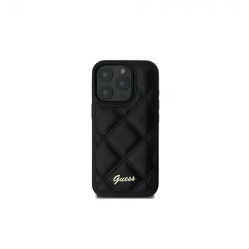 Guess GUHCP16SPSQSQSK iPhone 16 6.1 pevné puzdro Quilted Metal Logo čierna