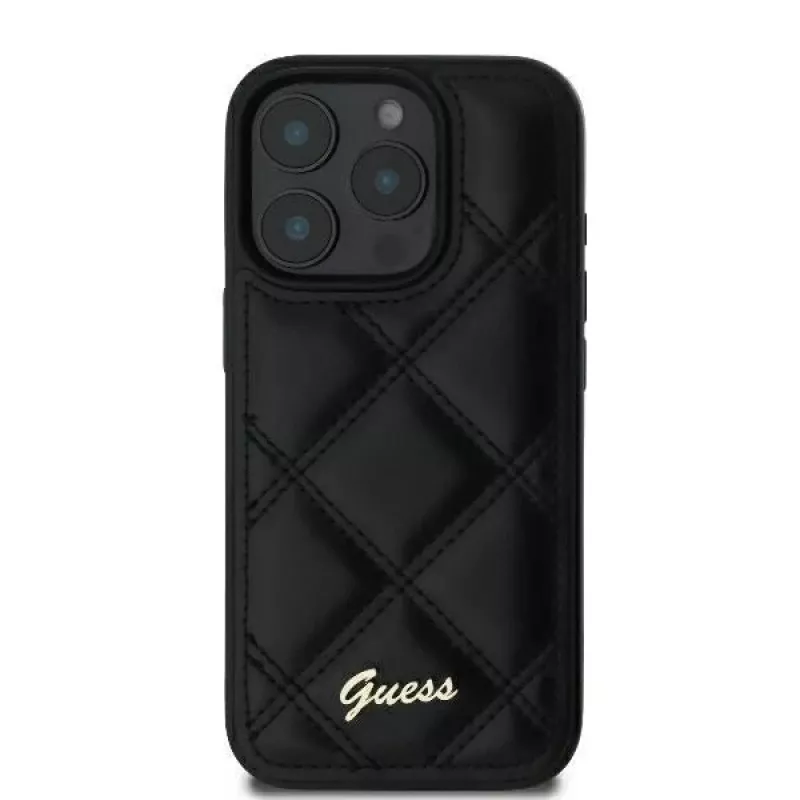 Guess GUHCP16LPSQSQSK pevné puzdro pre Apple iPhone 16 Pro 6,3 inch čierna Quilted Metal Logo