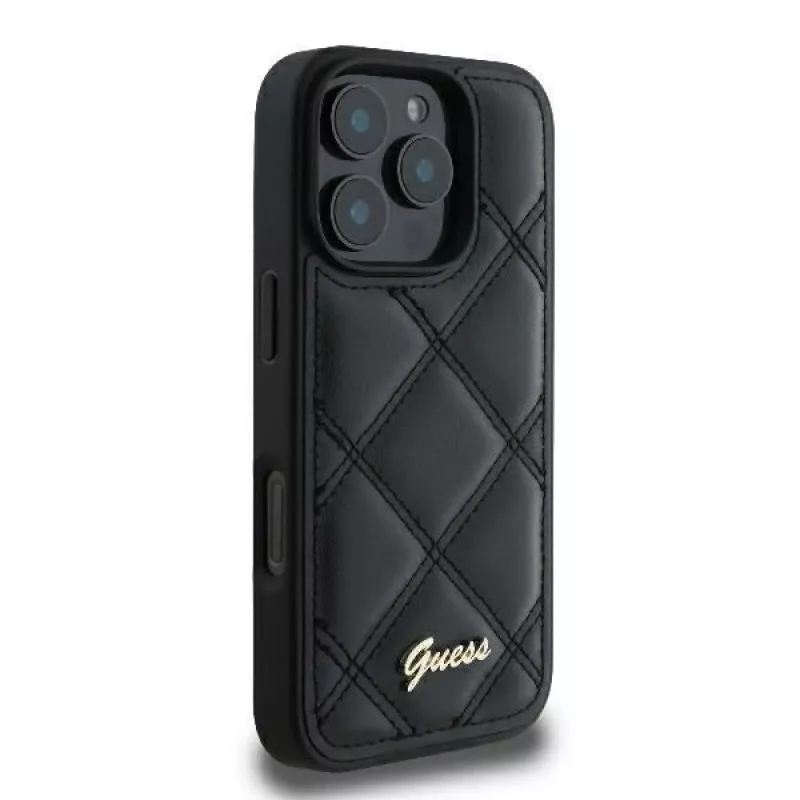 Guess GUHCP16LPSQSQSK pevné puzdro pre Apple iPhone 16 Pro 6,3 inch čierna Quilted Metal Logo