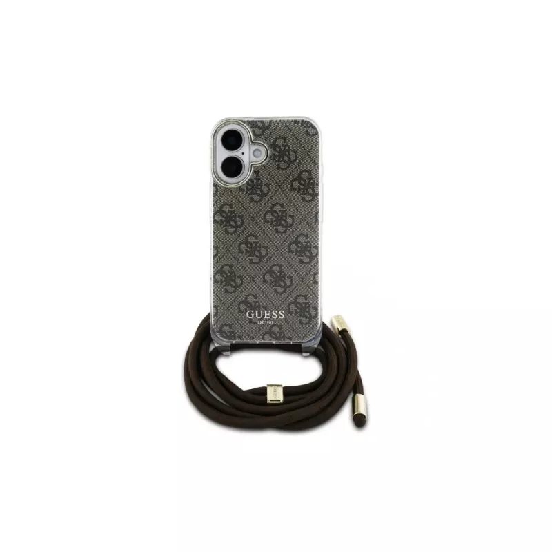 Guess GUHCP16SHC4SEW iPhone 16 6.1 puzdro crossbody šnúrka 4G print hnedé